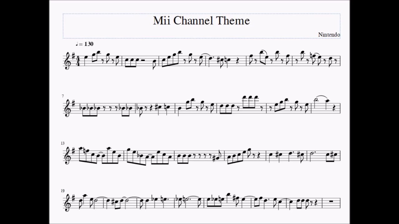mii song on trumpet sheet music